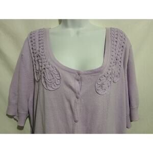 Torrid Size 4 26/28W 100% Cotton Short Sleeve Lavender Button Up Sweater Barbie